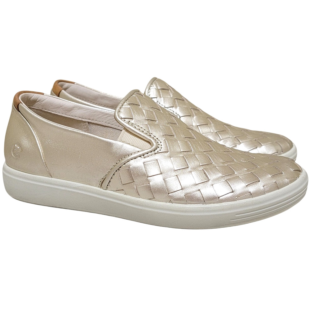 Ecco Women Woven Slip On Sneakers Soft 7 Size EU 35 US 4 Pure White Gold